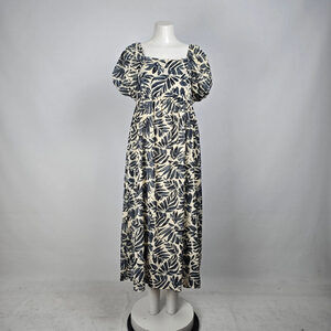Hayden Grey Floral Empire Waist Puff Sleeve Midi Dress Size L